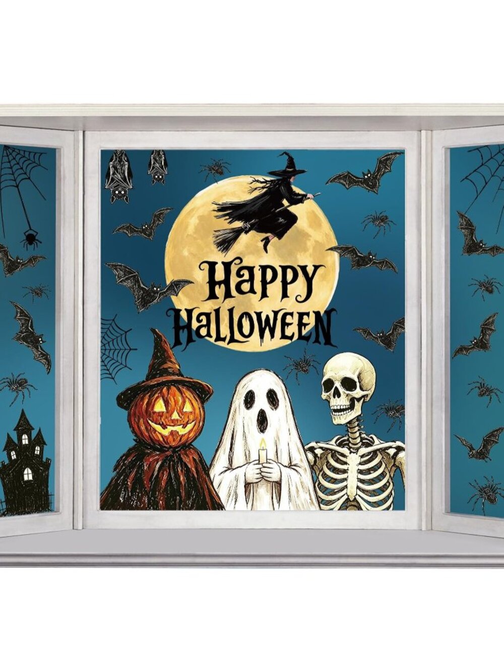 6 Sheets Vintage Halloween White Window Clings Spooky Ghost Decorations Set